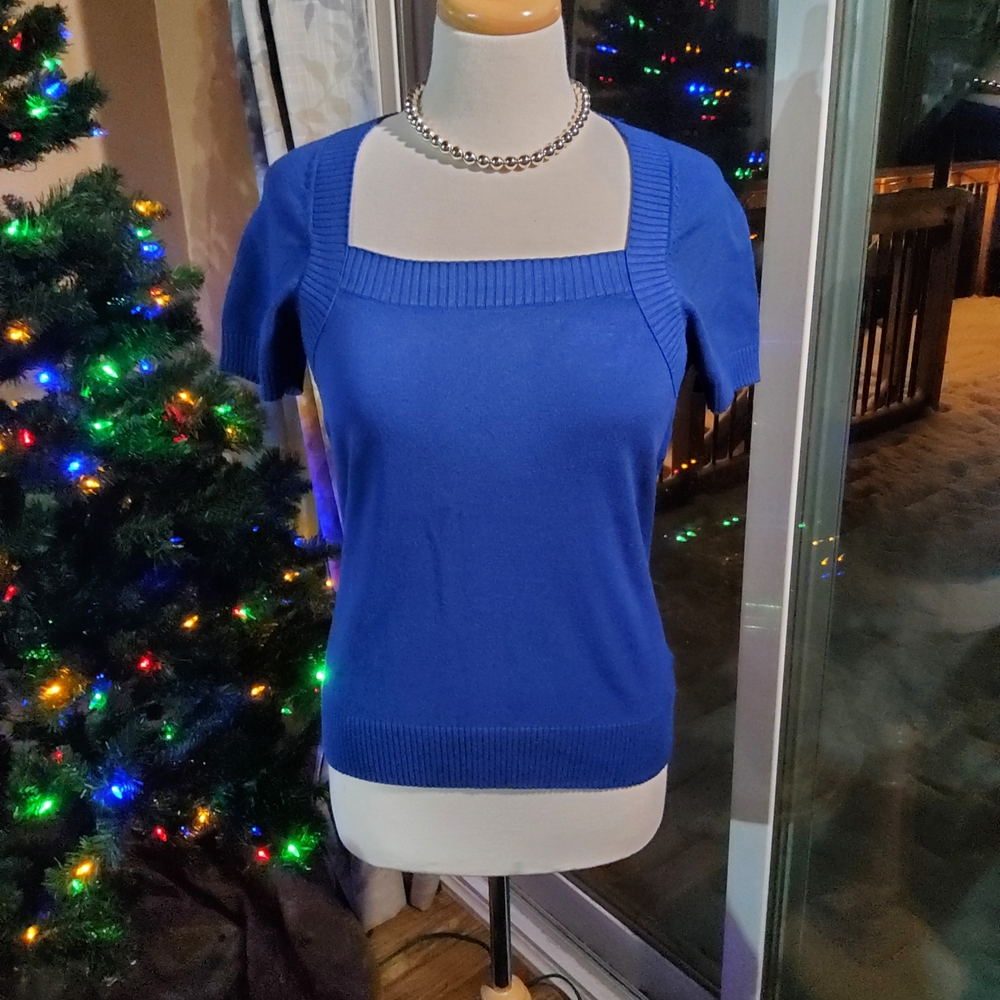 Dalia Blue Short Sleeve Square Neck Sweater